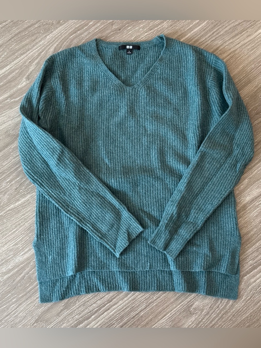 Uniqlo Cozy Teal Ribbed Knit Sweater